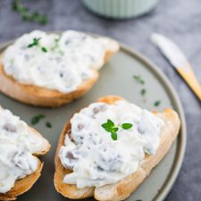 toast topped with sour cream and onion mushroom spread