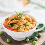 Thai chicken panang curry in a white bowl