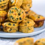 a pile of cottage cheese egg muffins on a blue plate