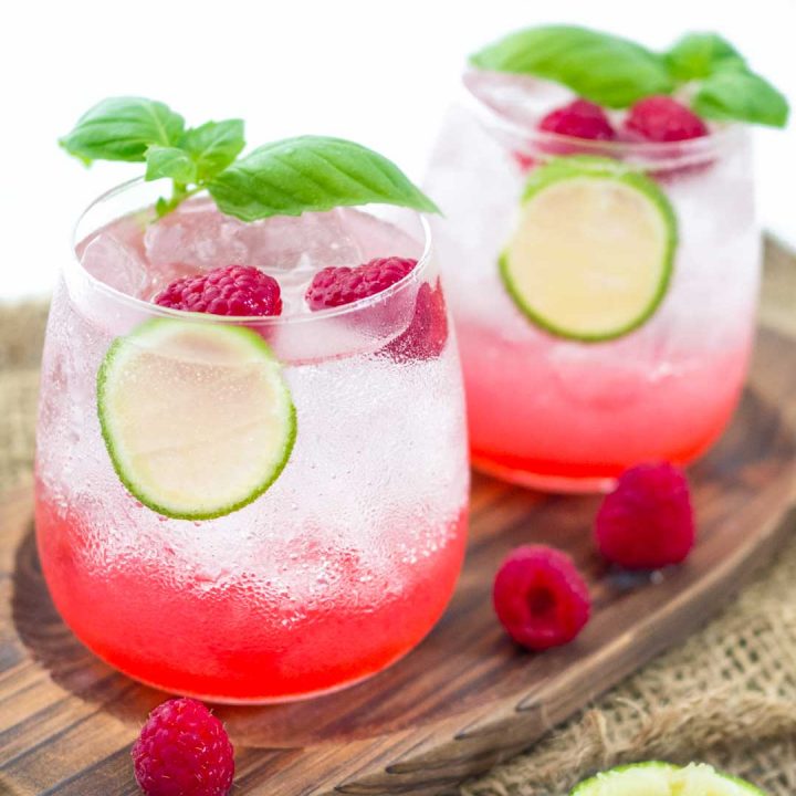 2 glasses of raspberry lime vodka cocktail