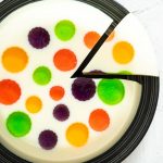 polka dot jelly cake on a black plate