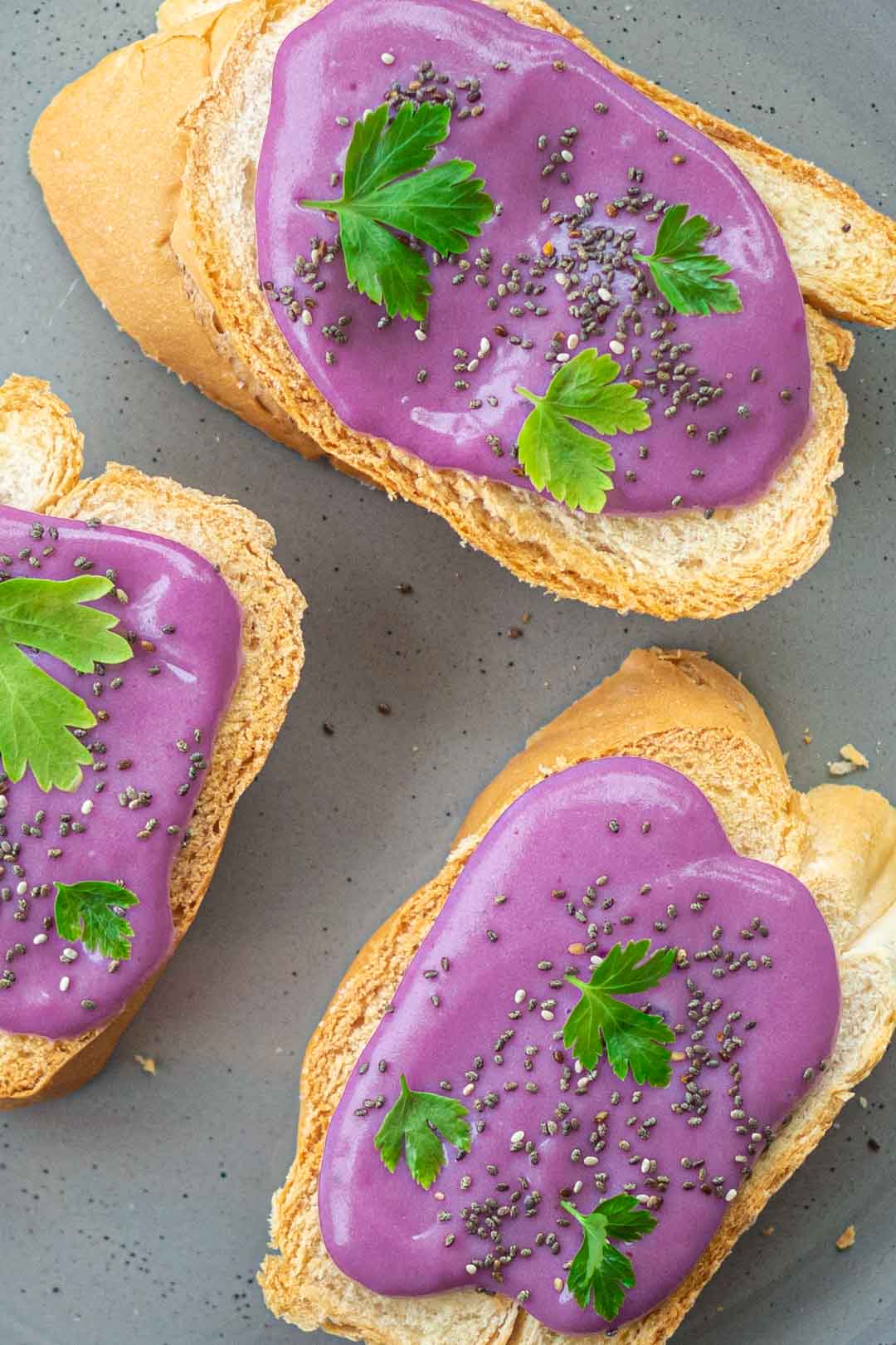 purple sweet potato hummus on toast
