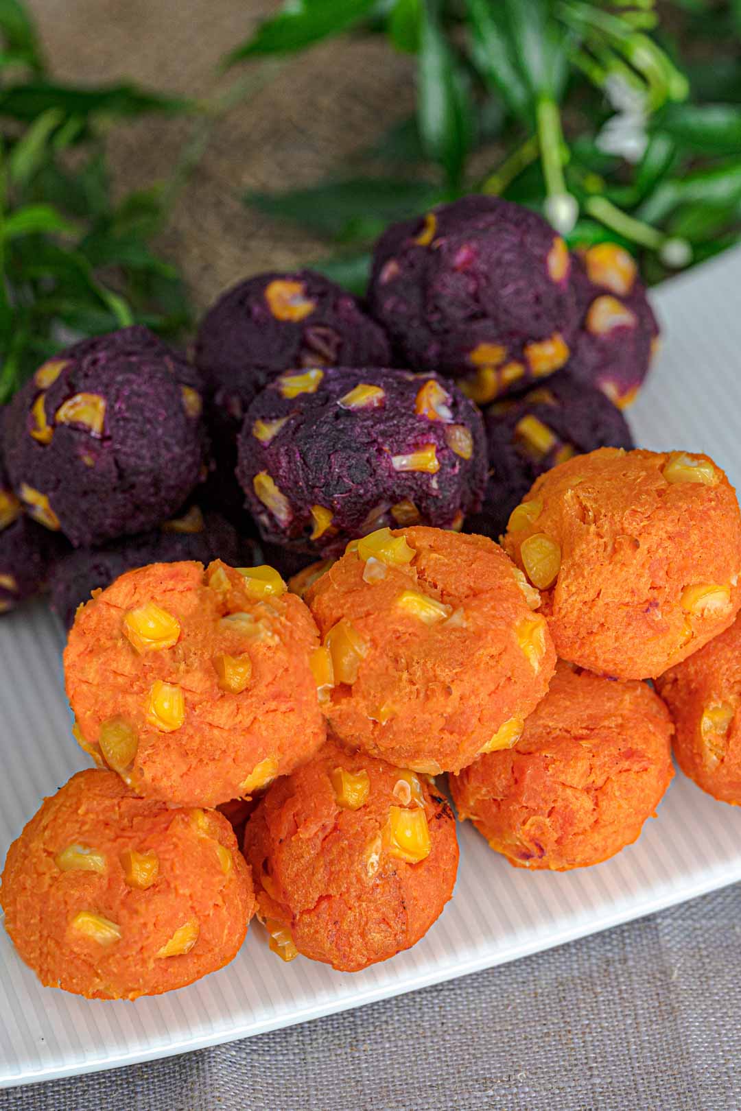 Thai sweet potato balls or khanom mantip