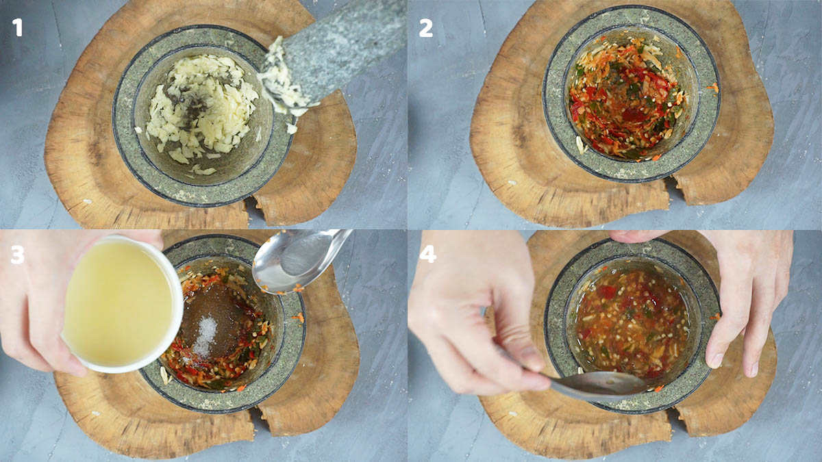 process shots of how to make Thai salad dressing