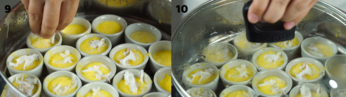 process shots of how to make Thai steamed pumpkin cake