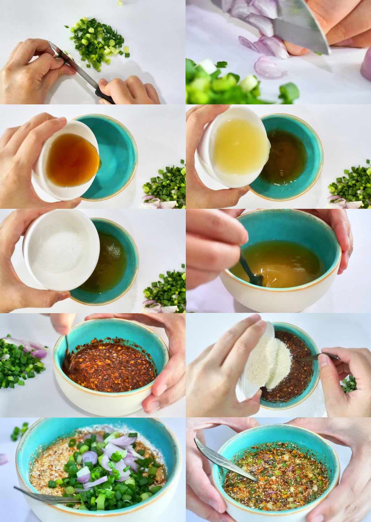process shots of how to make nam jim jaew