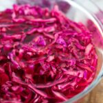 quick pickled red cabbage in a glass bowl