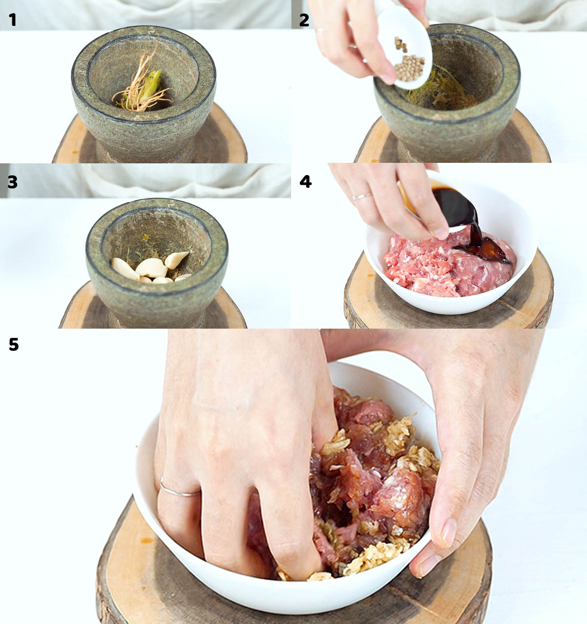 step by step photos of how to marinate minced pork Thai style