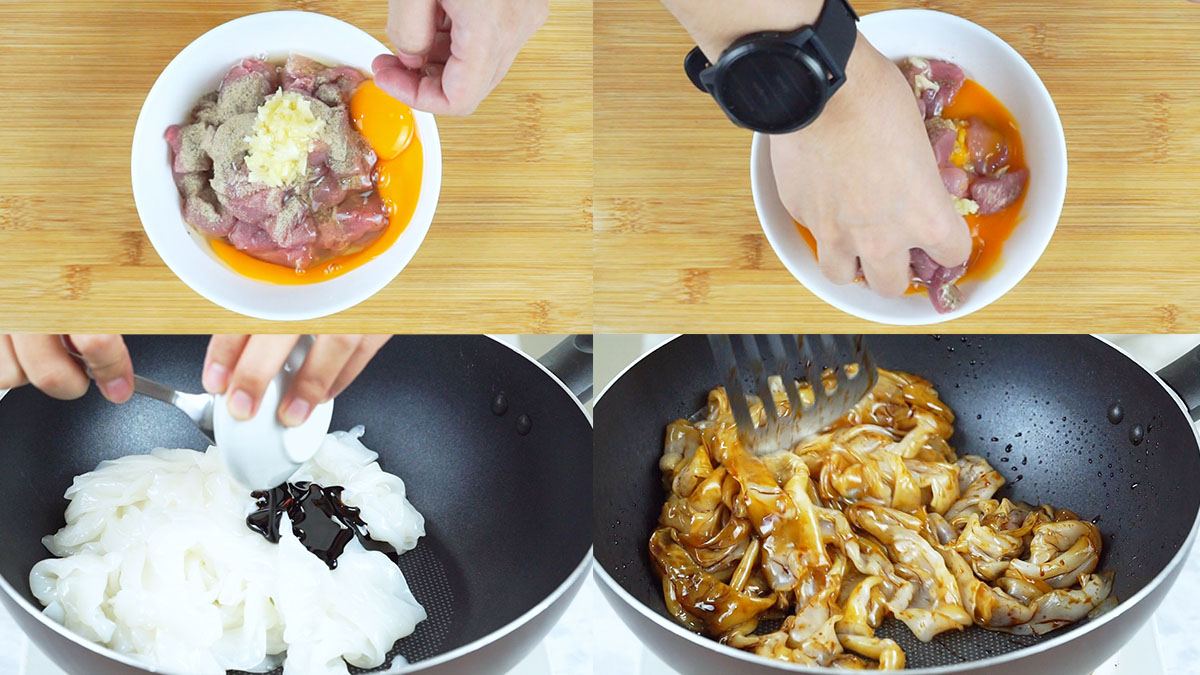 process shots of how to make Thai rad na ราดหน้า