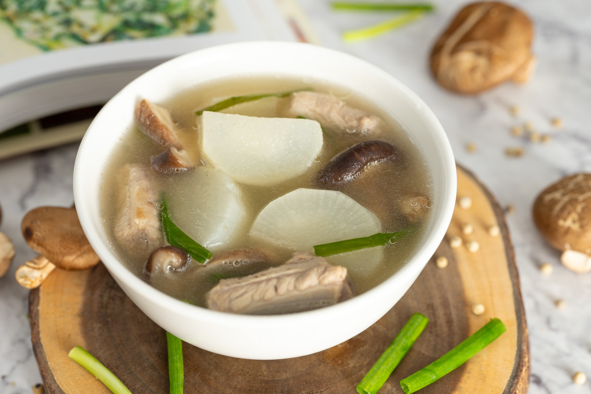 daikon soup in a white bowl