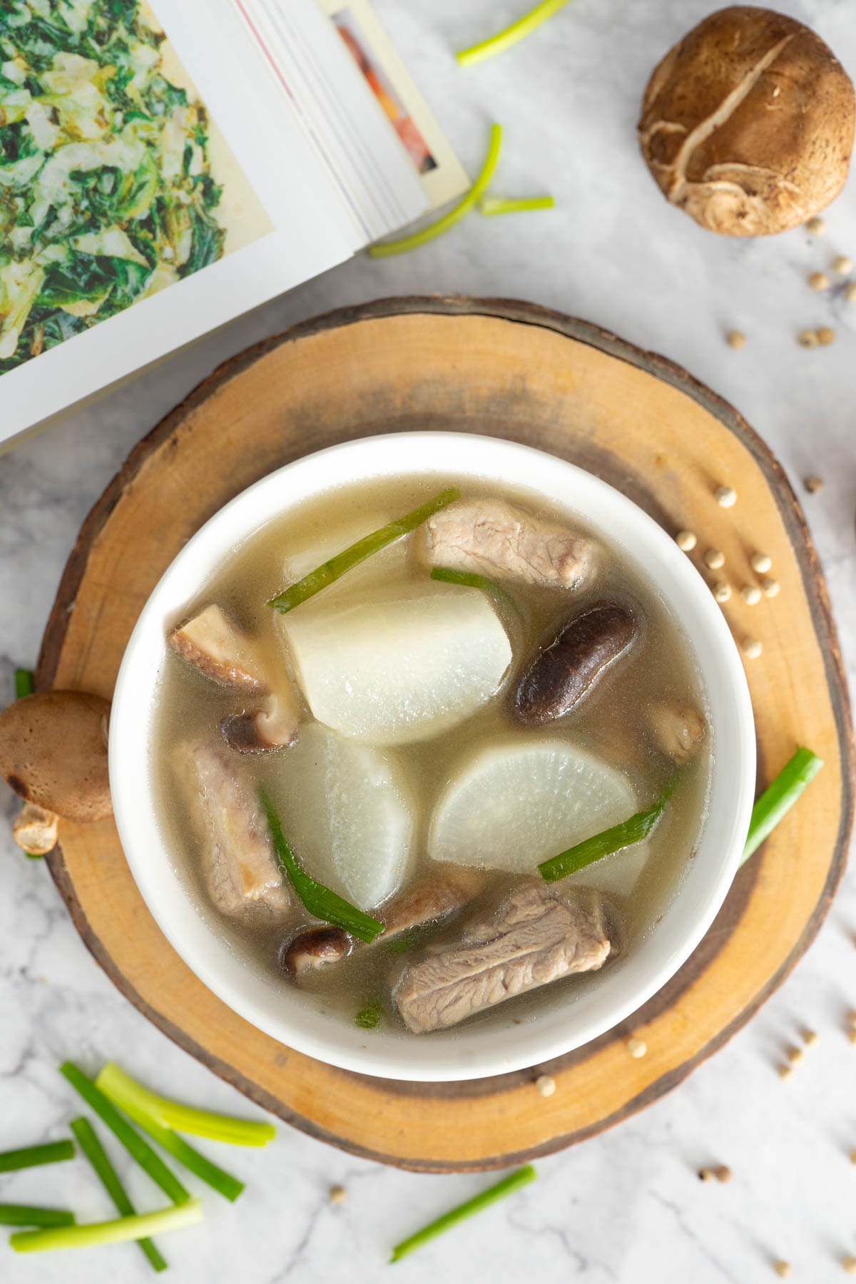 daikon soup in a white bowl