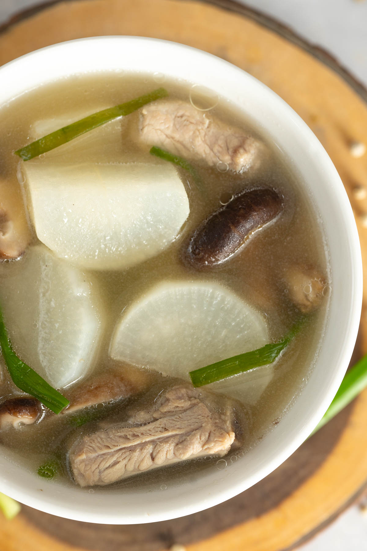 daikon soup in a white bowl