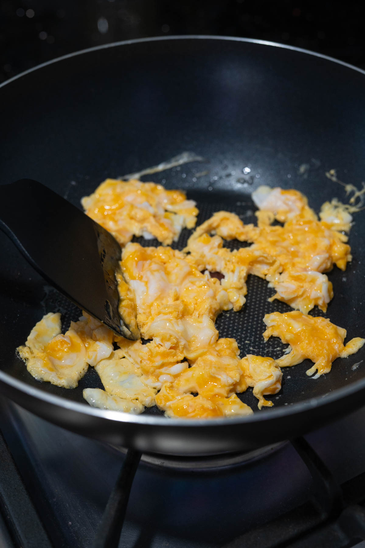 scrambled eggs in a pan