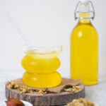 Thai chrysanthemum tea in a glass and bottle